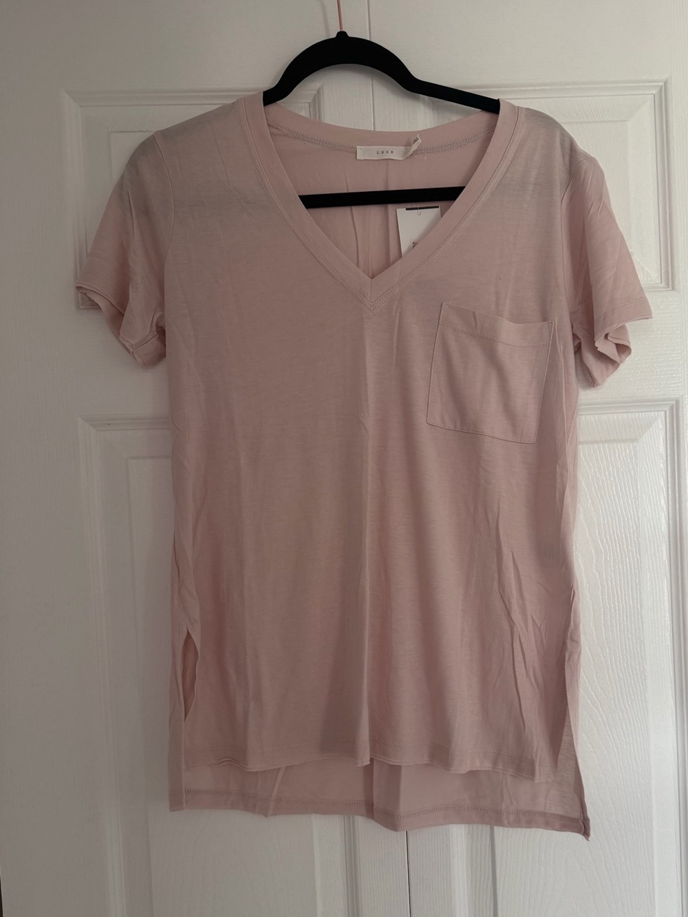 Light Pink V-Neck Pocket Tee -